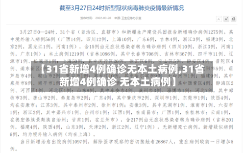 【31省新增4例确诊无本土病例,31省新增4例确诊 无本土病例】