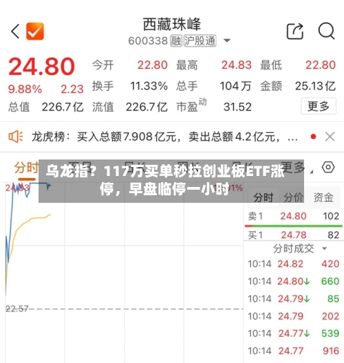 乌龙指？117万买单秒拉创业板ETF涨停，早盘临停一小时